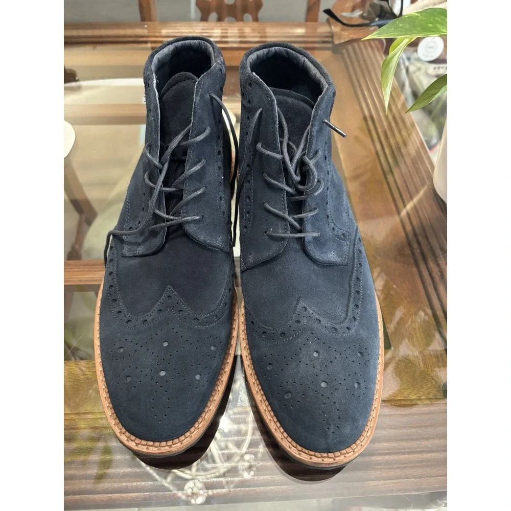 ECCO Men's Suede Wingtip Ankle Boots Black EU 45 US 11-11.5 Brogue